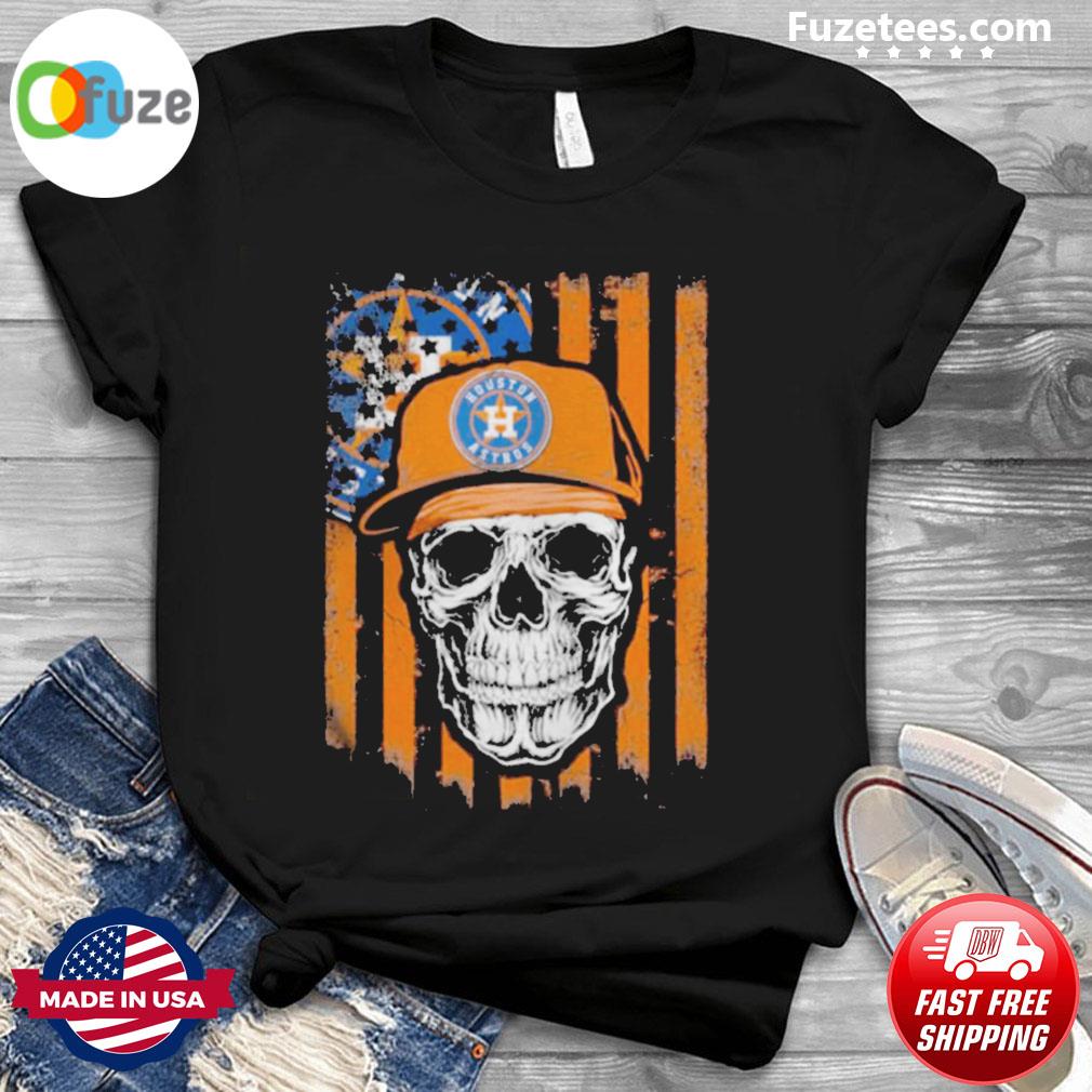 Skull Hat Houston Astros logo 2021 American flag shirt, hoodie